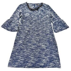 Karl Lagerfeld Blue Tweed Long Sleeve Midi Dress Size 12